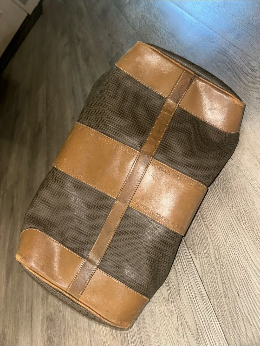 Vintage Charles Jourdan Actif Paris Boston Leather Trim Duffel Satchel Bag